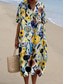 billige Uformelle blomsterkjoler-Kvinne Midi Kjole Sundress A Linje Kjole Lin Ferie Casual Strand Gå ut Løs Passform Blomster Grafikk Kort Ermel V Hals Gul Blå Sommer Strand