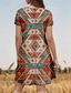 cheap Boho Dress-Women&#039;s Mini Dress T Shirt Dress Tee Dress A Line Dress Summer Dress Vacation Casual Daily Weekend Regular Fit Graphic Geometric Short Sleeve Crew Neck Khaki Summer Spring