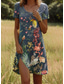 preiswerte Blumenkleid-Damen Mini Kleid A-Linien Kleid T-Shirt Kleid Tee Kleid Lässig Täglich Reguläre Passform Floral Grafik Kurzärmeliger Rundhalsausschnitt Marineblau Sommer Frühling