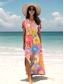 abordables Art &amp; Design Robes-Femmes Robe maxi Robe d&#039;Été Robe trapèze Robe d&#039;été Vacances Occasionnel Quotidien Coupe régulière Fleuri Graphique Manche Courte Col en V Noir Rouge Bleu Printemps Automne