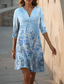 abordables Robe Fleurie-Robe Mini Femme Robe Chasuble Formelle Vacances Quotidiennes Ajustement Régulier Graphique Floral Manches 3/4 V Col Rose Bleu Violet Vert Été Printemps
