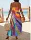 preiswerte Kunst &amp; Design Kleider-Damen Maxikleid A-Linie Kleid Sommerkleid Unterkleid Urlaub Lässig Täglich Reguläre Passform Grafik Geometrisch Ärmellos V-Ausschnitt Regenbogen Sommer Frühling