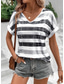 cheap Stripe&amp;Geometric tee-Women&#039;s T Shirt Striped Casual Short Sleeve V Neck Regular Tops Daily Weekend Beach Wear Print Light Grey Summer