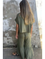 economico Set in cotone e lino-Per donna Quotidiano Set ispirati al lino Set da due pezzi Blusa Manica Corta Girocollo Tinta unica Coulisse Quotidiano Ferie Nero Verde militare Arancione Estate Vestibilità regolare
