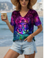 cheap Tie Dye&amp;Gradient tee-Women&#039;s Blouse Ombre Graphic Anchor Casual Short Sleeve V Neck Regular Tops Daily Going out Beach Wear Print Fuchsia Summer