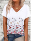 voordelige Bloementhee-Dames T-shirt Ombre Bloemig Grafisch Casual Korte mouw V-hals Normale tops Dagelijks Afdrukken Wit Zomer Lente
