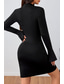 levne černé mini šaty-Dámské Mini šaty Černé šaty Koktejlky Bodycon Formální šaty Módní Dovolená Víkend Běžný Bez vzoru Dlouhý rukáv Stojáček Černá Léto