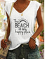 Χαμηλού Κόστους Γραφικό κατάστημα Tank tops &amp; Camis-Γυναικεία Πουκάμισο Μπλούζα Γραφική Γράμμα Στυλάτο Καθημερινό Αμάνικο Λαιμόκοψη V Κανονικά μπλουζάκια Καθημερινά Στάμπα Λευκό Καλοκαίρι