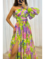 cheap Elegant Floral Dresses-Women&#039;s Long Dress Maxi Dress Prom Dress Party Dress Print Dress Elegant Fashion Party Special Occasion Regular Fit Flower Long Sleeve One Shoulder Yellow Purple Green Summer