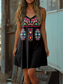 billiga Boho-klänning-Kvinnors Boho Klänning Western Klänning Vintage Mini Klänning A-Linje Klänning Sommarklänning Sleek Klänning Semester Avkopplande Daglig Regular Passform Grafik Tribal Ärmlös V-Hals Svart Sommar