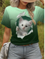 cheap Animals tee-Women&#039;s T Shirt Graphic Animal Cat Vintage Stylish Classic Short Sleeve Crew Neck Round Neck Regular Tops Daily Print Green Summer Spring