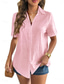 cheap Shirts-Women&#039;s Shirt Solid Color Basic Casual Short Sleeve Shirt Collar Regular Tops Daily Buttons Black White Pink Blue Summer
