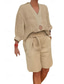 abordables Ensembles-Femmes Mode Streetwear Chemise Ensembles en coton et lin Ensembles deux pièces Shorts de plage Manche Courte Col en V Couleur Unie Cordon de serrage Tenue quotidienne Date Bleu Kaki Gris Été Coupe