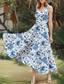 abordables Vestidos Boho-Mujer Vestido Midi Vestido de verano Vestido de una línea Vestido con hombros descubiertos Vacaciones Casual Boho Exterior Fiesta Noche Estándar Floral Graphic Sin Mangas Escote en U Azul Piscina
