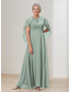 cheap Floor Length-Cape Dress A-Line Mother of the Bride Dress Elegant Simple Wedding Guest Dress Minimalist Crew Neck Floor Length Chiffon Beaded Lace Short Sleeve with Lace Beading