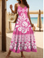 preiswerte Boho Kleider-Damen Maxikleid A Linie Kleid Unterkleid Urlaub Lässig Strand Normale Passform Grafik Geometrisch Ärmellos V Ausschnitt Spaghettiträger Rosa Blau Grün Sommer Frühling