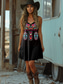 billiga Boho-klänning-Kvinnors Boho Klänning Western Klänning Vintage Mini Klänning A-Linje Klänning Sommarklänning Sleek Klänning Semester Avkopplande Daglig Regular Passform Grafik Tribal Ärmlös V-Hals Svart Sommar