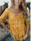 cheap Floral Tops-Women&#039;s Blouse Floral Graphic Stylish Casual 3/4 Length Sleeve Half Sleeve V Neck Regular Tops Daily Yellow Red Blue Purple Summer Spring