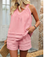 abordables Ensembles courts pour femmes-Ensembles de shorts de mode streetwear pour femmes en 2 pièces sans manches à col en V en couleur unie lien de serrage décontracté quotidien noir rose bleu marine été coupe ample
