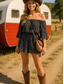 billiga Blommiga klänningar-Kvinnors Boho-klänning Västern-klänning Vintage Mini-klänning A-linjeformad klänning Off The Shoulder-klänning Semester Avslappnad Boho Utomhus Utegång Strand Regular Fit Blommönster Grafik Randig