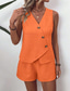 billige Blusedresser for kvinner-Dame Gatemote Daglig Bluse Shortssett Ermeløs V-hals Helfarge Dubbele Rij Knopen utendørs Feriereise Lysegrønn Mørk Marineblå Oransje Sommer Normal