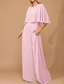 abordables Longueur du plancher-Robe A-Line Cape Robe Mère de la Mariée Robe Élégante Simple Minimaliste Col bateau Robe invitée de mariage Longueur de sol Chiffon Manches demi-longues avec couleur unie