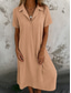 cheap Design Cotton &amp; Linen Dresses-Women&#039;s Cotton Linen Midi Dress Sundress Shift Dress Summer Dress Casual Daily Holiday Regular Fit Plain Short Sleeve Lapel Pink Blue Orange Green Summer Spring
