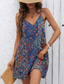 tanie Sukienki boho-Damskie Sukienka mini Sukienka A line Urlop Codzienny Boho Na zewnątrz Wyjściowe Plaża Luźna Graficzny Plemienny Bez rękawów Dekolt w kształcie litery U Ciemnoniebieski Lato