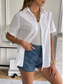 cheap Shirts-Women&#039;s Shirt Solid Color Basic Casual Short Sleeve Shirt Collar Regular Tops Daily Buttons Black White Pink Blue Summer