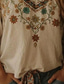 cheap Boho Tops-Women&#039;s Boho Blouse Floral Graphic Bohemia Vintage Tropical 3/4 Length Sleeve V Neck Regular Tops Beige Summer Spring