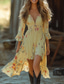 abordables Robes Bohémiennes-Femmes Mini Robe Robe Fleurie Robe bohème Robe occidentale Classique Extérieur Vacances Sortir Coupe régulière Fleur manche longue Col en V Jaune clair Été