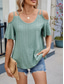 cheap Women&#039;s Plain Tops-Women&#039;s Shirt Blouse Solid Color Stylish Casual Short Sleeve Strap Regular Tops Daily Eyelet Sage Green Black White Pink Sky Blue Summer