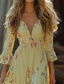 abordables Robes Bohémiennes-Femmes Mini Robe Robe Fleurie Robe bohème Robe occidentale Classique Extérieur Vacances Sortir Coupe régulière Fleur manche longue Col en V Jaune clair Été