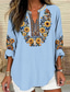 cheap Boho Tops-Women&#039;s Shirt Floral Graphic Bohemia Vintage Tropical Long Sleeve V Neck Regular Tops Daily Holiday Vacation Wear Print Black White Blue Sky Blue Khaki Summer Spring