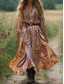 ieftine Rochii boho-Rochie Boho pentru femei rochie western vintage maxi rochie de vară rochie plisată vacanță casual boho pentru ieșiri la plajă ajustare standard grafică paisley mânecă 3/4 guler în V albă albastră