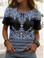 cheap Floral tee-Women&#039;s T Shirt Floral Graphic Paisley Casual Short Sleeve Crew Neck Regular Tops Daily Print Yellow Pink Blue Green Summer