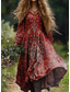 preiswerte Boho Kleider-Damen Maxikleid Sommerkleid Faltenkleid Urlaub Lässig Boho Ausgehen Strand Standard Passform Grafik Paisley-Muster Langarm V Ausschnitt Dunkelgrün Schwarz Rote Blau Sommer Frühling