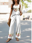 abordables Ensembles deux pièces-Ensembles de pantalons pour femmes mode de vacances quotidienne sans manches col en U graphique floral géométrique extérieur décontracté quotidien blanc bleu bleu ciel été coupe ample