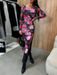 cheap Elegant Floral Dresses-Women&#039;s Midi Dress Floral Dress Summer Dress Fashion Modern Daily Date Weekend Regular Fit Flower Long Sleeve Crew Neck Black White Rose Summer