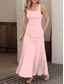 preiswerte Einfaches Kleid-Damen Maxikleid A Linie Kleid Sommerkleid Schulterfreies Kleid Urlaub Lässig Party Date Normale Passform Einfarbig Grafik Ärmellos Quadrathals Schwarz Weiß Rosa Grau Sommer Frühling