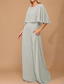 abordables Longueur du plancher-Robe A-Line Cape Robe Mère de la Mariée Robe Élégante Simple Minimaliste Col bateau Robe invitée de mariage Longueur de sol Chiffon Manches demi-longues avec couleur unie