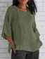 cheap Shirts-Women&#039;s Cotton Linen Blouse Solid Color Elegant Casual Short Sleeve Crew Neck Regular Tops Daily Holiday Pleated Pink Blue Green Khaki Beige Summer