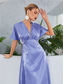 cheap Wedding Guest Dresses-Wedding Dresses A-Line V Neck Short Sleeve Floor Length Satin Bridal Gowns With Beading Solid Color 2025