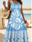 preiswerte Boho Kleider-Damen Maxikleid A Linie Kleid Unterkleid Urlaub Lässig Strand Normale Passform Grafik Geometrisch Ärmellos V Ausschnitt Spaghettiträger Rosa Blau Grün Sommer Frühling