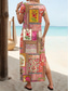 tanie Sukienki boho-Damskie Sukienka maxi Sukienka t-shirtowa Sukienka letnia Sukienka A line Urlop Codzienny Boho Impreza Plaża Luźna Kwiaty Graficzny W Tureckie Wzory Krótki rękaw Wycięcie pod szyją Pomarańczowy Lato