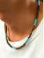 economico Gioielli da uomo-Collana da uomo con perline in legno naturale e dettagli turchesi, stile boho surfista, gioiello regolabile per spiaggia, festival e abiti casual