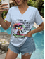 cheap Humor&amp;Quotes tee-Women&#039;s T Shirt Graphic Animal Letter Vintage Stylish Ethnic Short Sleeve V Neck Regular Tops Daily Going out Beach Wear Print White Sky Blue Violet Summer Spring
