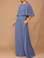 abordables Longueur du plancher-Robe A-Line Cape Robe Mère de la Mariée Robe Élégante Simple Minimaliste Col bateau Robe invitée de mariage Longueur de sol Chiffon Manches demi-longues avec couleur unie