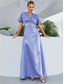cheap Wedding Guest Dresses-Wedding Dresses A-Line V Neck Short Sleeve Floor Length Satin Bridal Gowns With Beading Solid Color 2025