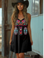 billiga Boho-klänning-Kvinnors Boho Klänning Western Klänning Vintage Mini Klänning A-Linje Klänning Sommarklänning Sleek Klänning Semester Avkopplande Daglig Regular Passform Grafik Tribal Ärmlös V-Hals Svart Sommar